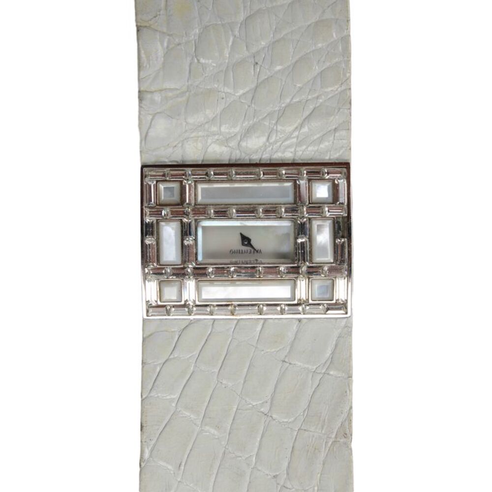Valentino Womens Silver Tone Crystal White Fascia 87-51-100 Quartz Watch 39mm